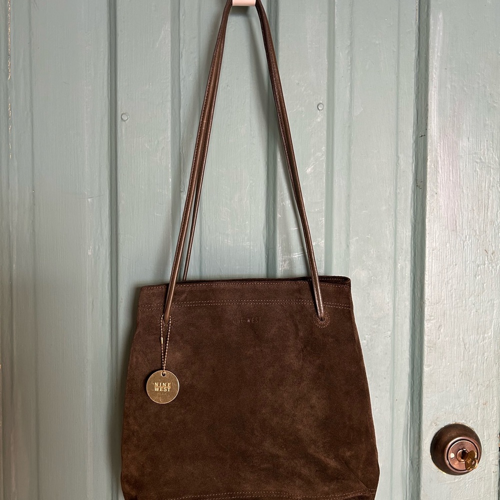 Vintage 90s Nine West Brown Suede Crossbody Bag